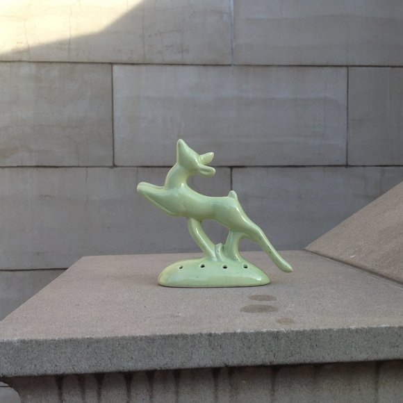 Art Deco Flower Frog ~ Green Gazelle Sprinting 6" - Picture 2 of 15